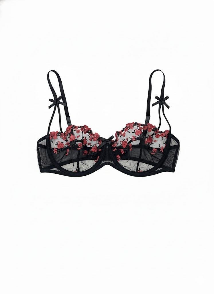 Romantic Floral Laced Set with Rose Embroidery for Women's Lingerie