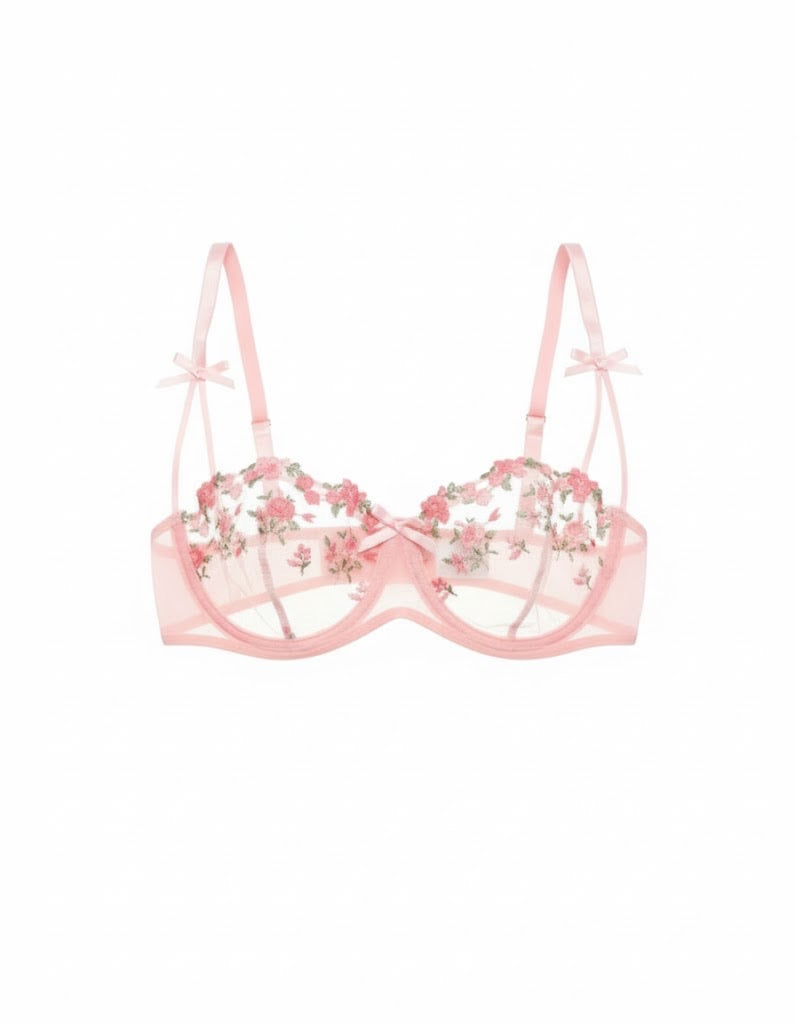 Romantic Floral Laced Set with Rose Embroidery for Women's Lingerie