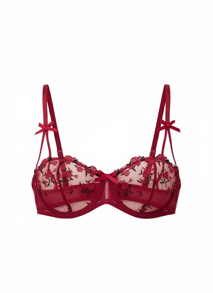 Romantic Floral Laced Set with Rose Embroidery for Women's Lingerie