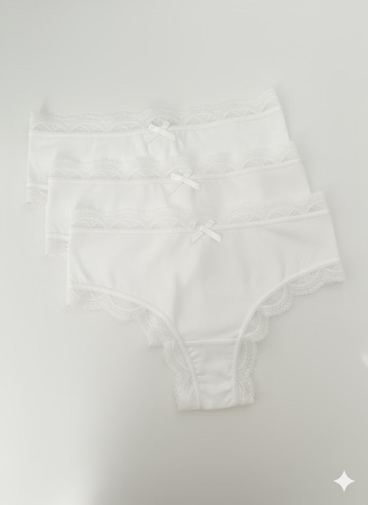 Blossom Briefs Pack of 3 - Soft Comfortable Women's Underwear with Elegant Lace Trim for Everyday Wear